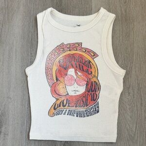 HOLLISTER Cream ribbed Graphic Tank Top size XXS